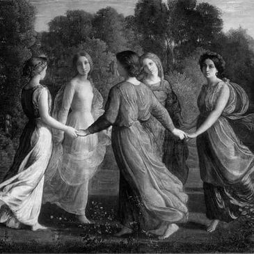 a circle of women holding hands drawn in pen and ink circa 1700's
