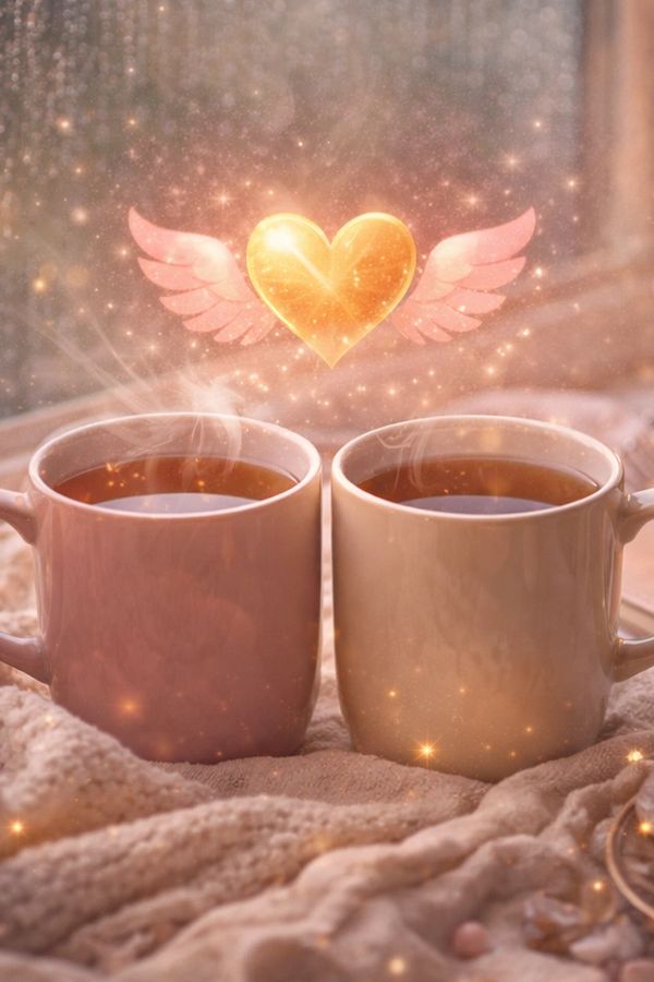 peaceful spot with two mugs and a window of raindrops 