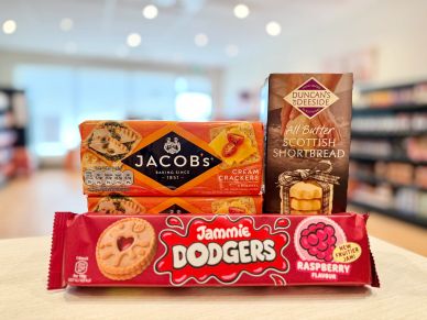 Jacob's Cream Crackers, Duncan's of Deeside Scottish Shortbread, and Jammie Dodgers.