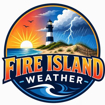 Logo of Fire Island Weather with day and storm elements.