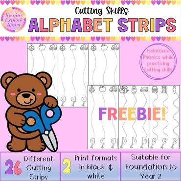 FREE hands-on scissor cutting strips with letters to reinforce phonics and fine motor skills.