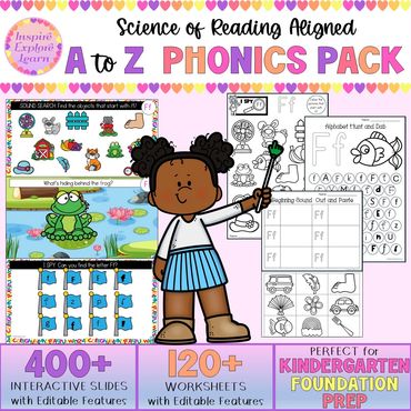 Science of Reading A–Z phonics pack with interactive slides & no-prep worksheets for early readers.