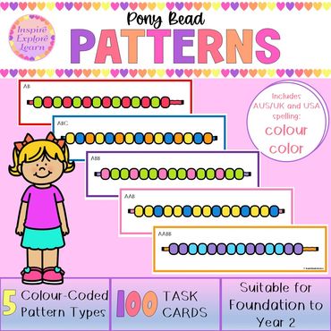 Printable pony bead pattern activities for Early Years math centres. Develop fine motor skills.