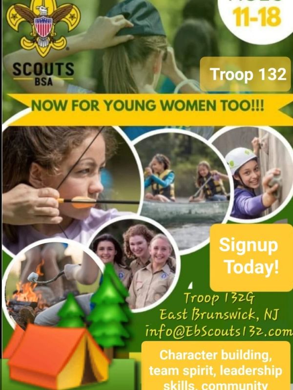 Girls can participate in BSA Troop 132 now! For ages 11-18 in east brunswick NJ. Scouts for girls!