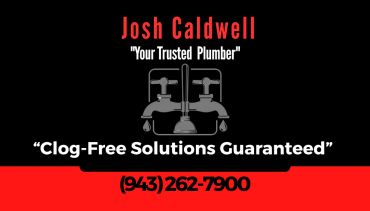 Plumbing service ad for Josh Caldwell—clog-free solutions guaranteed.