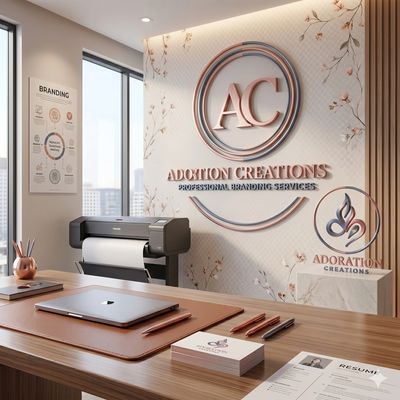 Elegant branding office with AC logo and professional setup.