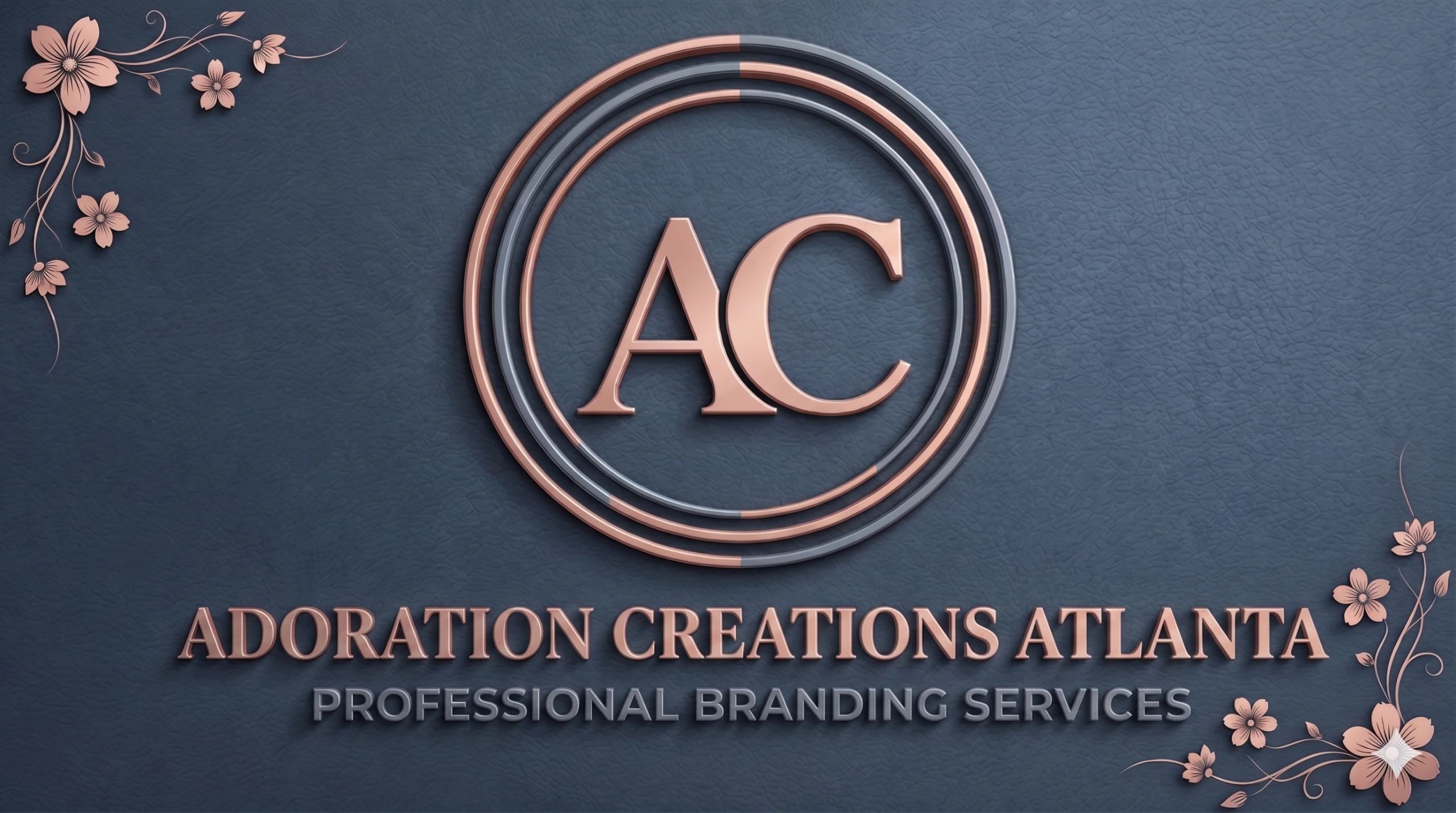 Elegant logo for Adoration Creations Atlanta with floral accents and professional branding tagline.