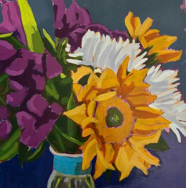 flowers, wooden panel spring vase