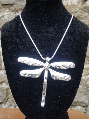 Silver plated Long Dragonfly Necklace. The perfect accessory to compliment any outfit.