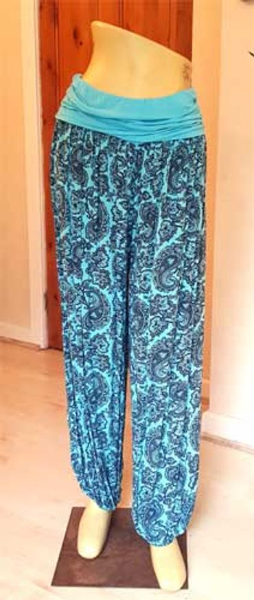 Italian Turquoise Paisley Harem hippy casual pants.
Hippy Boho Casual style.