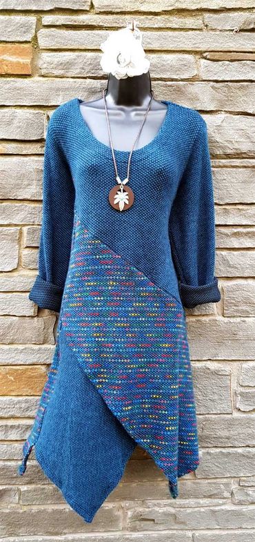 Italian Blue Wool like Kerchief Dress. Perfect for those chilly evenings. Vegan friendly.