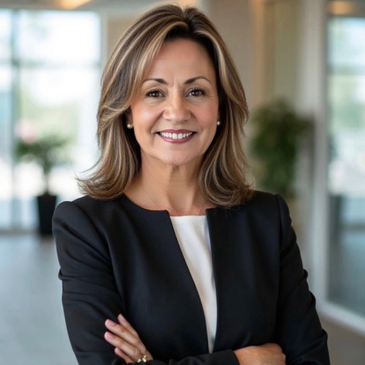 Professional woman smiling confidently with arms crossed.
