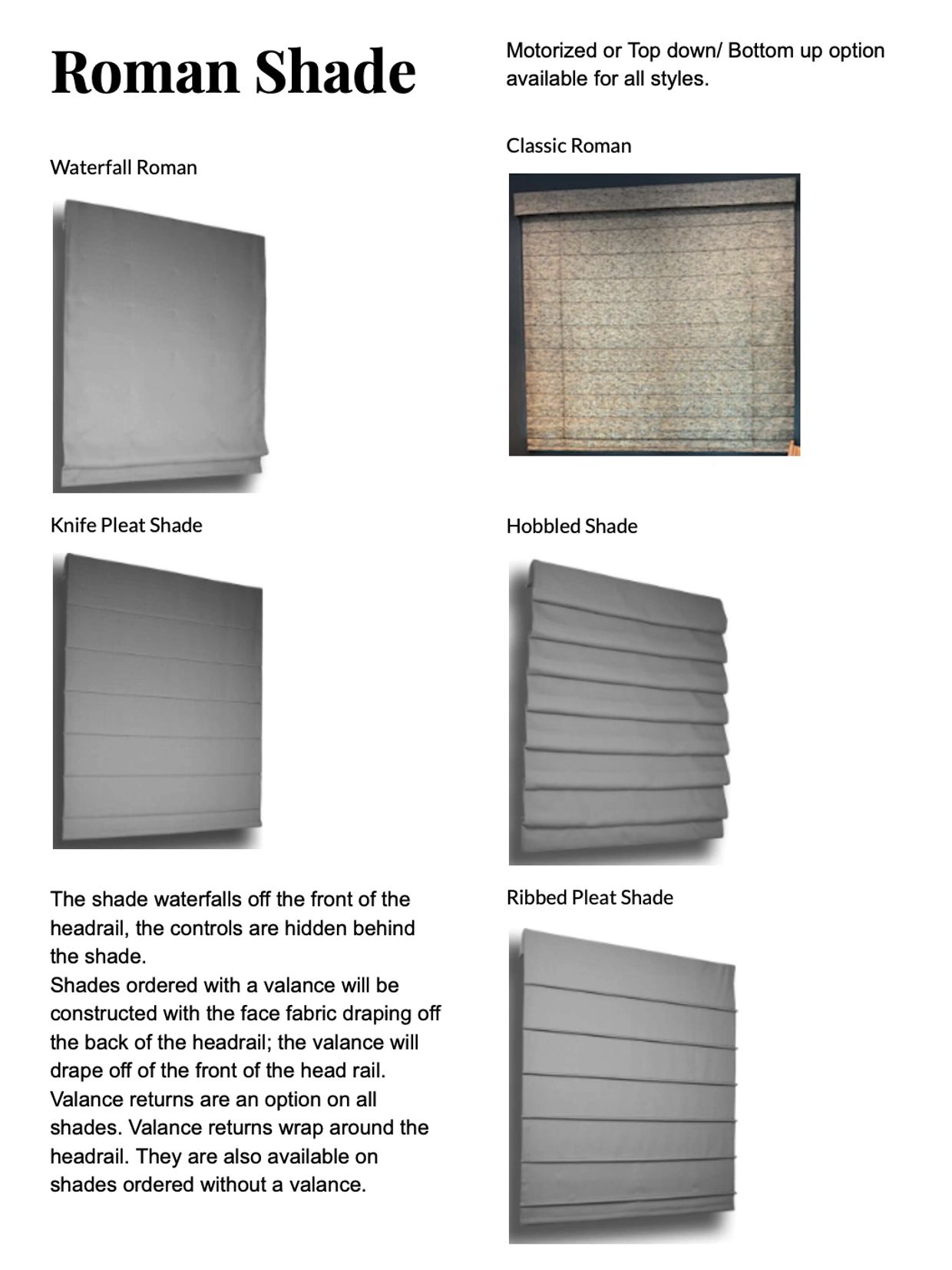 Spec sheet for romans