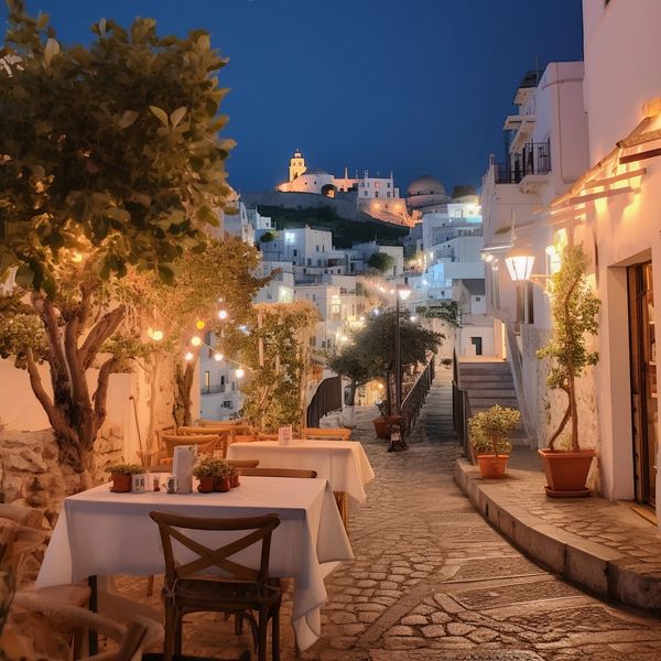 photo of a street in ostuni with restaurant tables