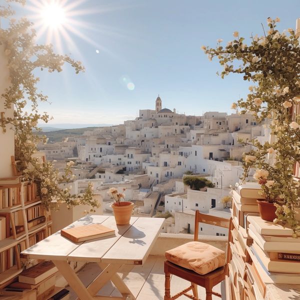 view of the white city of Ostuni in Apulia Italy from a terrace