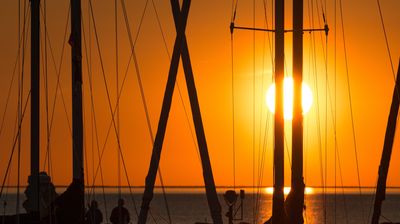 Egg Harbor Marina, during a summer sunset.