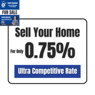 Text reads, sell your home for only 0.75% ultra competitive rate, with image of the for sale board