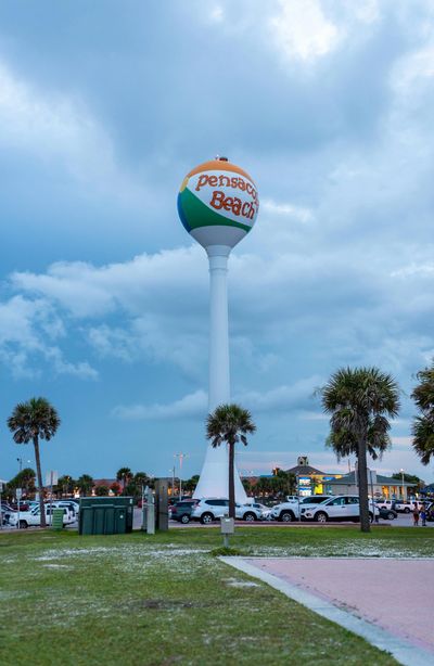 The iconic Pensacola Beach Ball water tower at Casino Beach on Santa Rosa Island