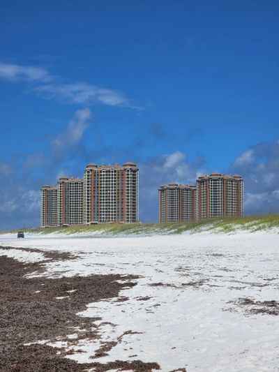 Gulf-front high-rise condos along the Perdido Key Drive corridor on Florida's Gulf Coast