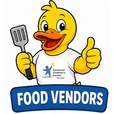 Cartoon duck with spatula promoting food vendors for Somerset Children's Center.