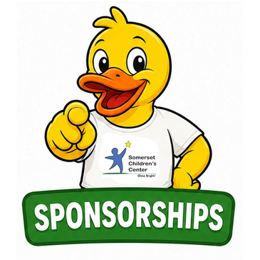 Cartoon duck in a Somerset Children’s Center shirt promoting sponsorships.