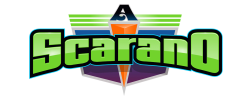 A colorful logo with the word 'Scaran0' in bold, stylized letters.