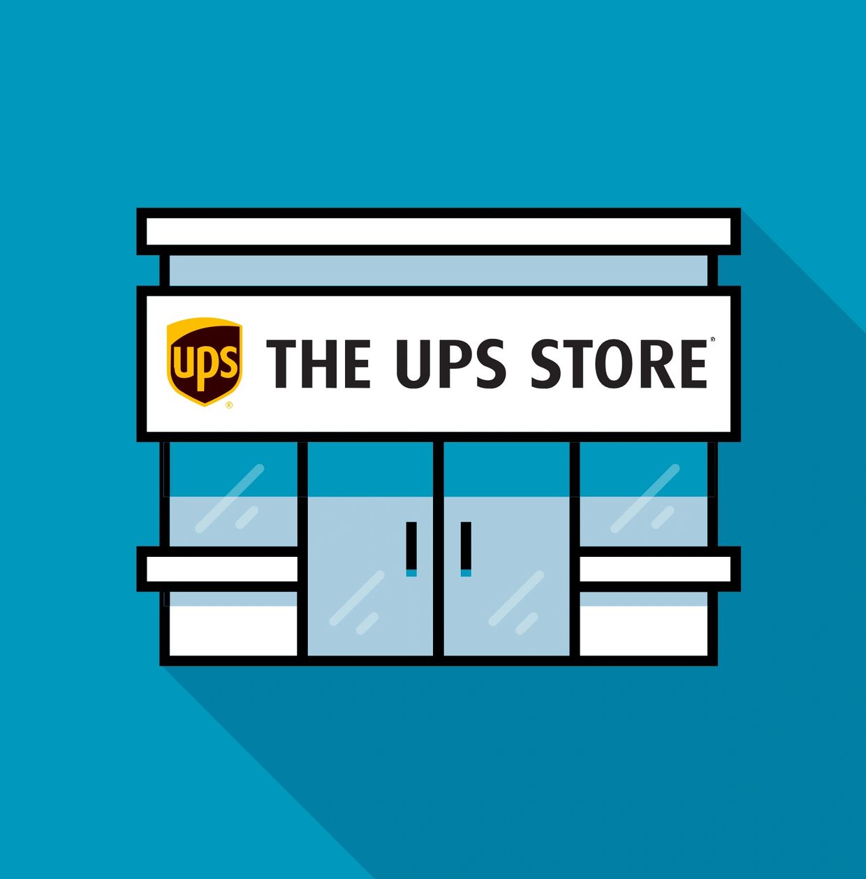 Illustration of a UPS Store storefront with logo.