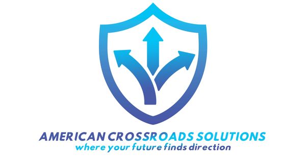Logo of American Crossroads Solutions with arrows and a shield.
