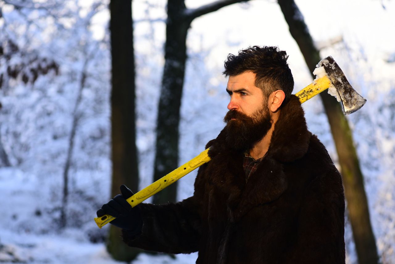 bearded man in the winter