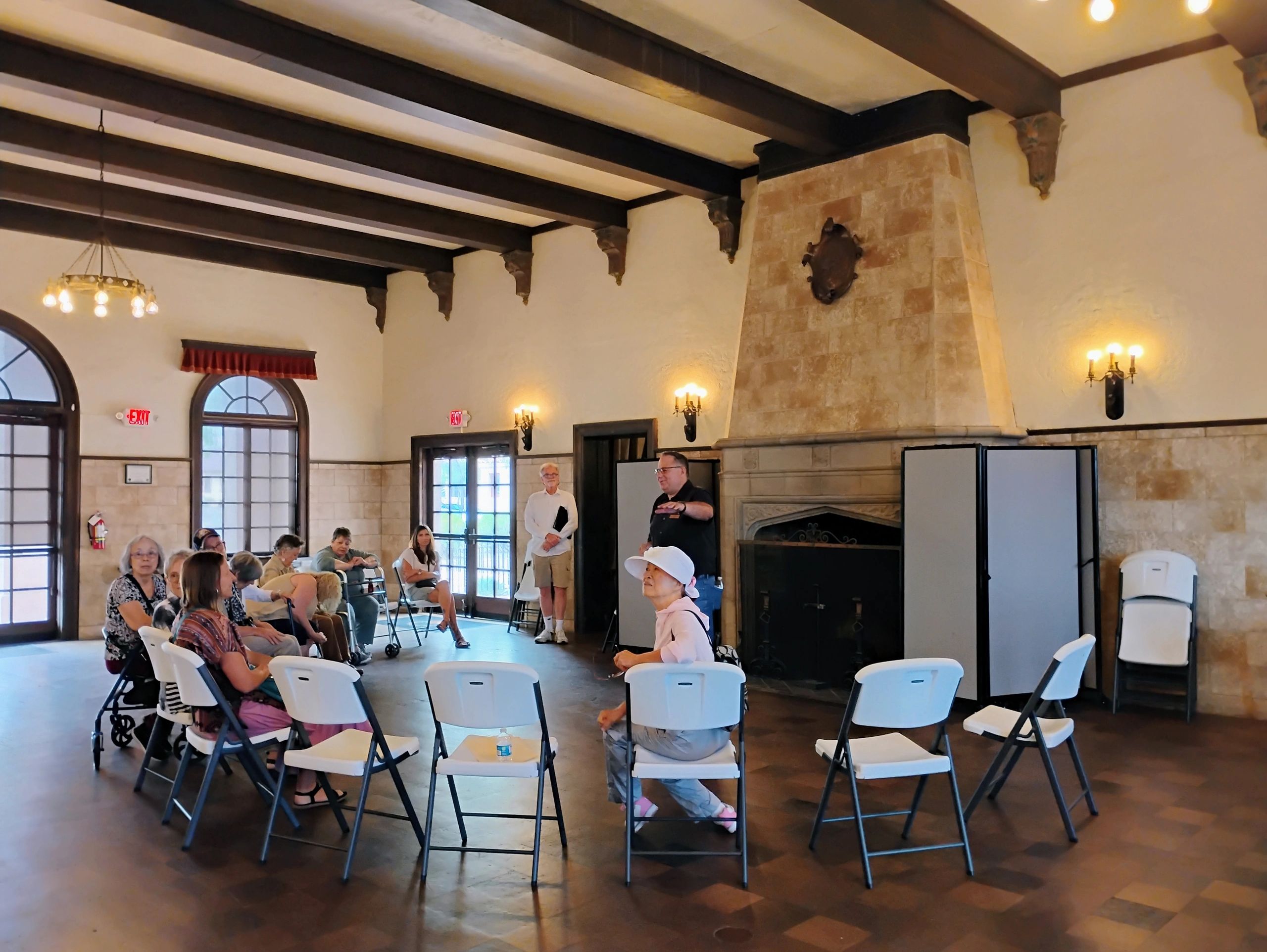 Part of the tour group in the Men's Lounge of the historic Clarkdale Clubhouse built in the 1920s.