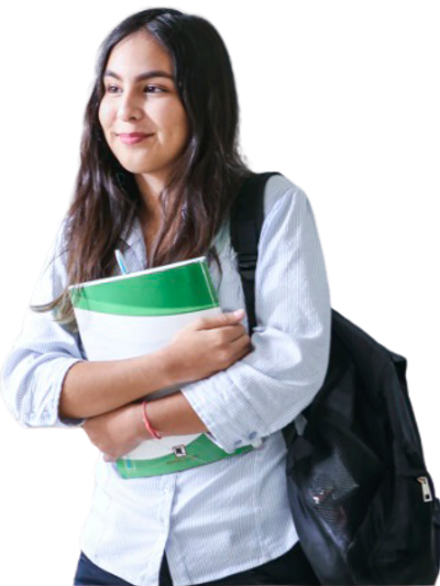 Adolescente estudiante ilustrando 2x1 EPJA con sano clima de estudios y preparación universidad. 