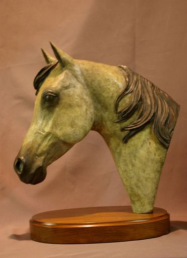 "Stardust" by Kim Corpany 1/2 life size bronze horse statue bust of an Arabian horse.