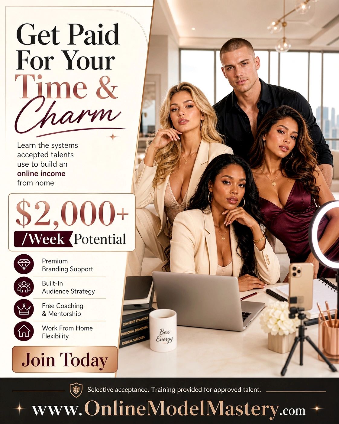 Online Model Mastery webcam model training and work from home support for new adult models 