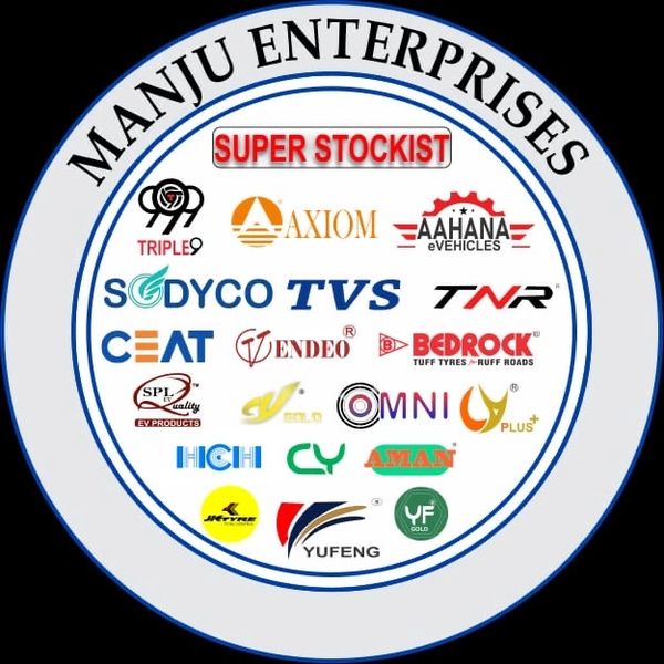 Manju Enterprises super stockist logo with various brand logos inside.