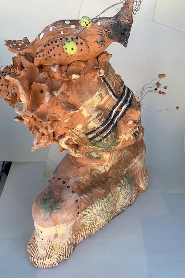 Cone 5 Sculptural terracotta Clay with wire.