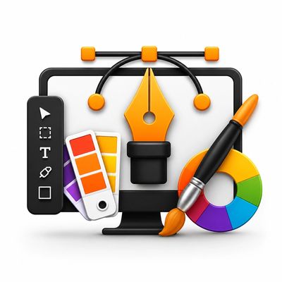 Graphic design tools and monitor icon.