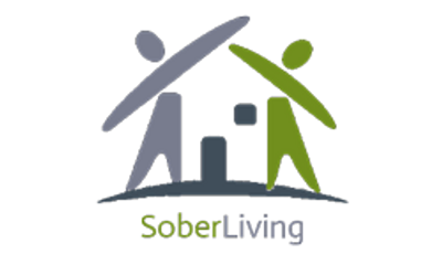 Logo with two abstract human figures and bar chart, captioned 'Sober Living'.