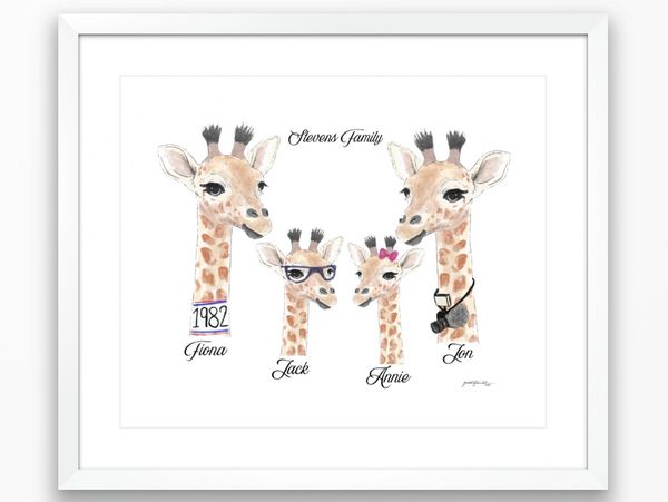 Hand Drawn Personalised Piece, commissioned for a family gift. The recipient is a huge giraffe fan.