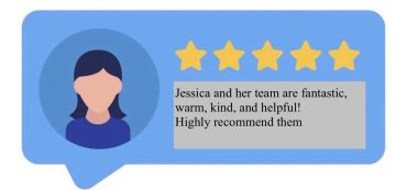 Five-star positive customer review for Jessica's team.
