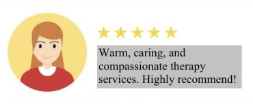Five-star therapy service review with warm and caring praise.