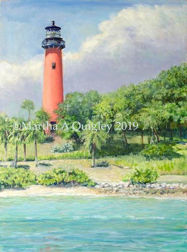 Jupiter Light, Lighthouse paintings. Tropical art, oil painting, original oil paintings, Jupiter, FL
