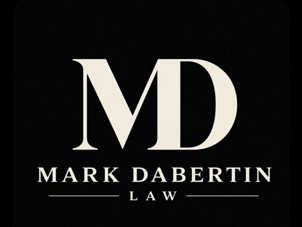 Logo for Mark Dabertin Law in elegant serif font on black background.