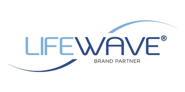 Life wave logo in shades of blue simple text, dynamic healings brand partner for stem cell therapy