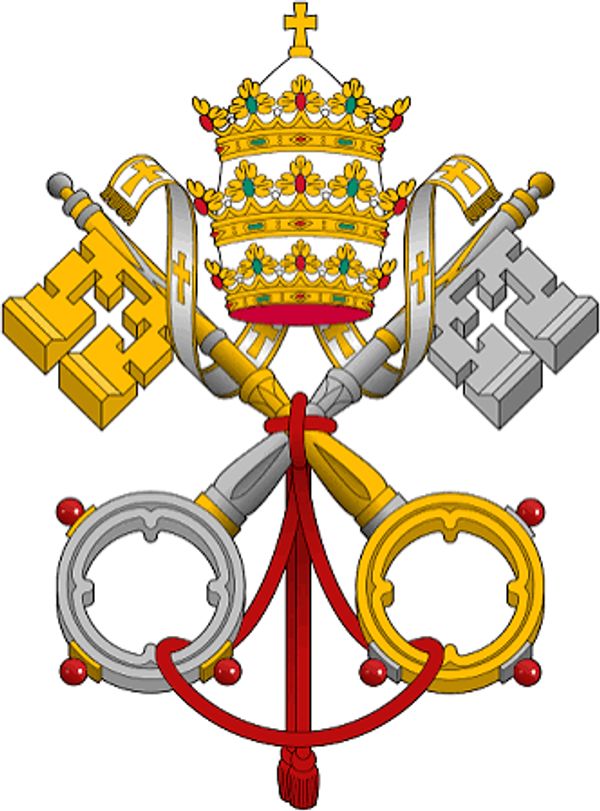 The coat of arms of the Holy See with crossed keys and papal tiara.