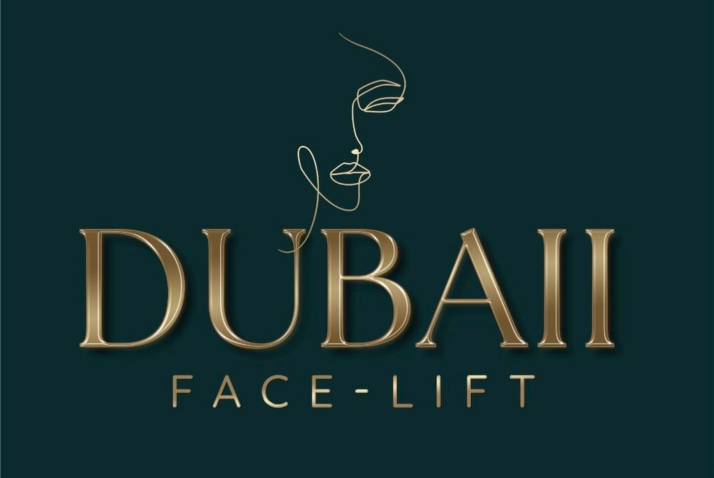 Elegant logo for Dubaii Face-Lift with gold text and a minimalist face line art.