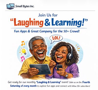 Older adults enjoying tech apps in a fun learning event.