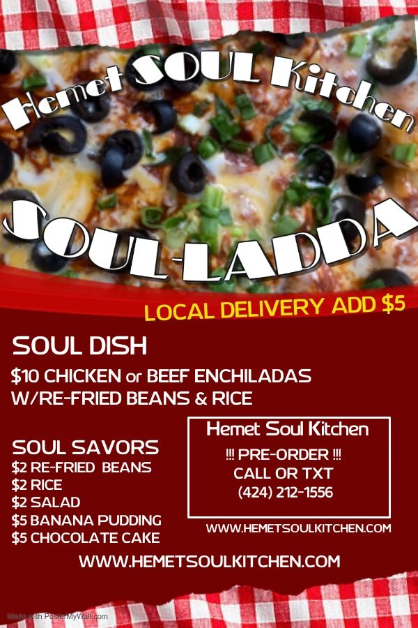 Hemet Soul Kitchen Menu Beef Chicken Encholada