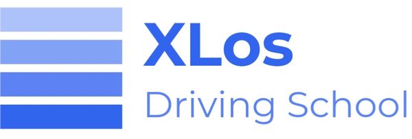 Logo of XLos Driving School with blue gradient bars.