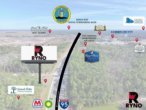 Map highlighting Ryno's location near Kings Bay and local amenities.
