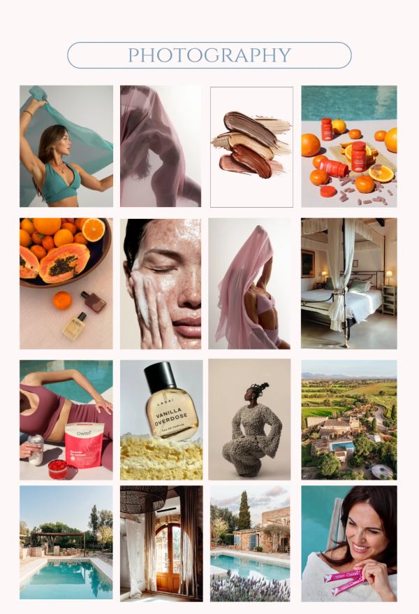 A collage showcasing beauty, wellness, nature, and lifestyle photography with vibrant and serene visuals.